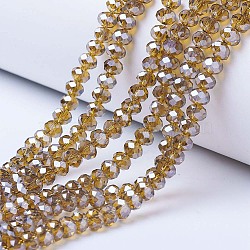 Electroplate Glass Beads Strands, Pearl Luster Plated, Faceted, Rondelle, Dark Goldenrod, 3x2mm, Hole: 0.8mm, about 150~155pcs/strand, 15~16 inch(38~40cm)(EGLA-A034-T2mm-A12)