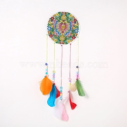 DIY Diamond Painting Hanging Woven Net/Web with Feather Pendant Kits, Including Acrylic Plate, Pen, Tray, Feather and Bells, Wind Chime Crafts for Home Decor, Butterfly Pattern, 400x146mm(DIY-I084-08)