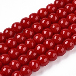 Opaque Solid Color Glass Beads Strands, Round, FireBrick, 9.5~10mm, Hole: 1.5mm, about 40~42pcs/strand, 14.76~15.12 inch(37.5~38.4cm)(GLAA-T032-P10mm-23)