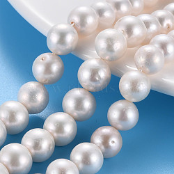 Natural Keshi Pearl Beads Strands, Cultured Freshwater Pearl, Round, Seashell Color, 8~10x8~10mm, Hole: 0.7mm, about 38~40pcs/strand, 14.96 inch(38cm)(PEAR-S020-L04)