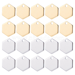 2 Colors Brass Charms, Long-Lasting Plated, Nickel Free, Hexagon, Platinum & Golden, 9x8x0.8mm, Hole: 1mm, 20pcs/color, 40pcs/box(KK-BC0001-62)