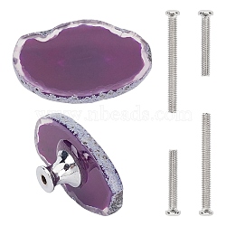 Natural Dyed Agate Drawer Knobs, Anomaly Shaped Drawer Pulls Handle, with Alloy Pedestal, Iron Screws, for Home, Cabinet, Cupboard and Dresser, Platinum, Indigo, 51.5~61.5x32~37x18~19mm, Hole: 4.2mm, Screws: 6x42mm, Pin: 4mm, 6x27mm, Pin: 4mm(FIND-WH0053-63P-03)