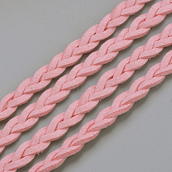 Braided Faux Suede Cord, Faux Suede Lace, Pink, 7x3mm, about 45yards/bundle(LW-Q008-2.7mm-1038)
