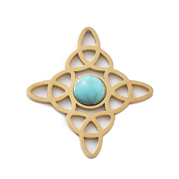 304 Stainless Steel Pave Synthetic Turquoise Pendants, Trinity Knot Charms/Links, Real 18K Gold Plated, Real 18K Gold Plated, 20x20x3mm, Hole: 1.5x3mm