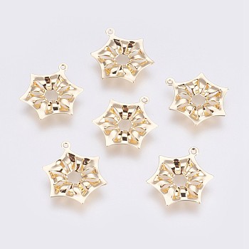 Brass Pendants, Long-Lasting Plated, Hexagon, Nickel Free, Real 18K Gold Plated, 19.5x15.2x2mm, Hole: 1mm