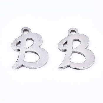 201 Stainless Steel Charms, Laser Cut, Alphabet, Stainless Steel Color, Letter.B, 12x9.5x1mm, Hole: 1.4mm