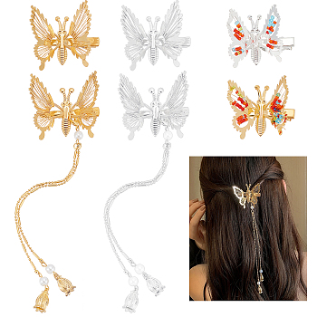 ARRICRAFT 4Pcs Iron Alligator Hair Clips, with 4 Sets Vintage Decorative Hair Accessories sets, Moving Butterfly, Golden & Silver, 38~43x42~56x11~13mm