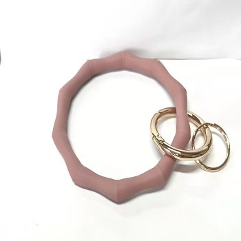 Silicone Bangle Keychian, with Alloy Spring Gate Ring, Golden, Light Coral, 9.5cm