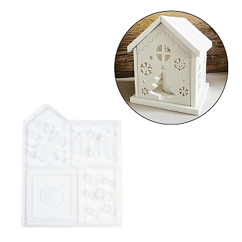 Patchwork House Christmas DIY Pendant Decoration Silicone Molds, Epoxy Resin Craft Making, White, 246x200x8.5mm, pattern1: 121x85mm, pattern2: 87x97mm, pattern3: 110x110, pattern4: 110x71mm