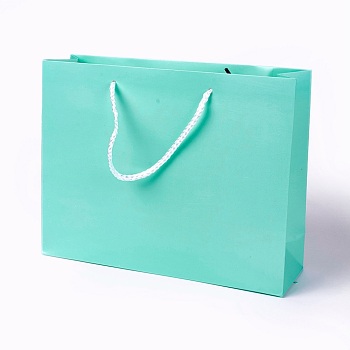 Kraft Paper Bags, with Handles, Gift Bags, Shopping Bags, Rectangle, Aquamarine, 21x27x8.1cm