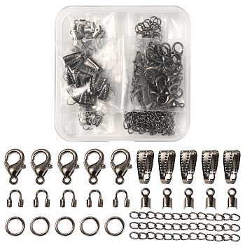 DIY Jewelry Making Finding Kit, Including Zinc Alloy Lobster Claw Clasps, Iron Jump Rings & Ends Chains & Crimp Ends, Brass Snap on Bails & Wire Guardian, Gunmetal, 5~50x3~4x1~6mm, Hole: 0.5~1.2mm, 184Pcs/box