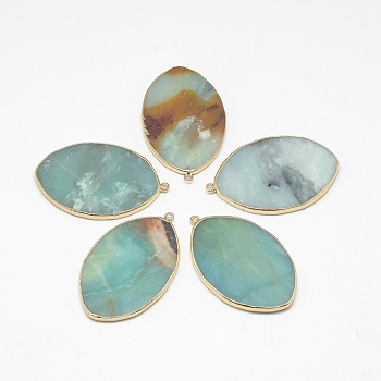 Natural Amazonite Big Pendants, with Golden Tone Brass Findings, Horse Eye, 63~67x40~41x4~8mm, Hole: 1~2mm