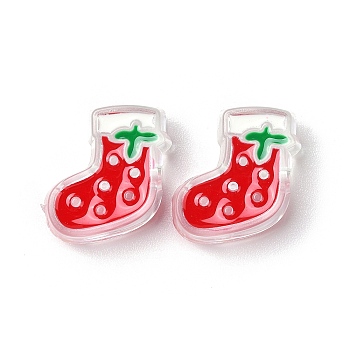 Christmas Decorations Theme Opaque Acrylic Bead with Enamel, Red, Christmas Socking, 21x20x8.5mm, Hole: 3.5mm