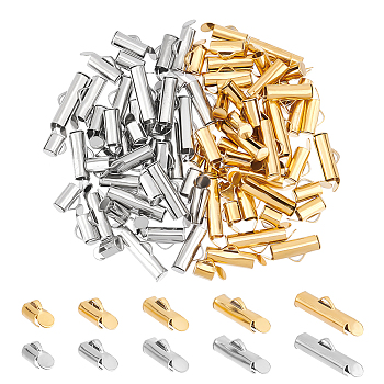 100Pcs 10 Styles 304 Stainless Steel Slide On End Clasp Tubes, Slider End Caps, Golden & Stainless Steel Color, 6x6~16x4mm, Hole: 3x1.5mm, Inner Diameter: 3mm, 10Pcs/style