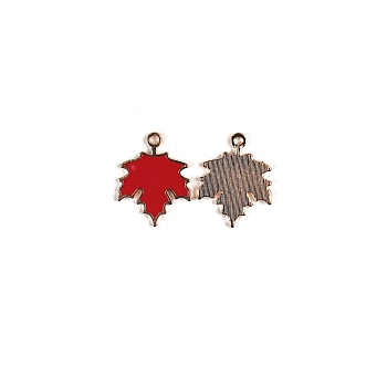 Thanksgiving Theme Alloy Enamel Pendants, Maple Leaf Charm, Golden, Dark Red, 24x19mm