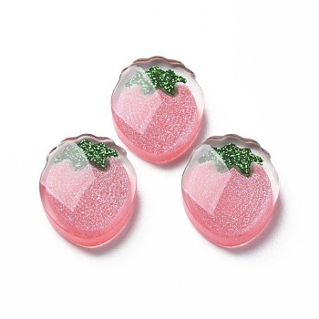 Transparent Epoxy Resin Cabochons, with Glitter Powder, Strawberry, Light Coral, 22x18x7mm