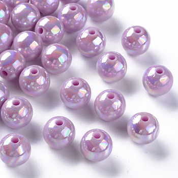 Opaque Acrylic Beads, AB Color Plated, Round, Violet, 12x11mm, Hole: 2.5mm, about 566pcs/500g