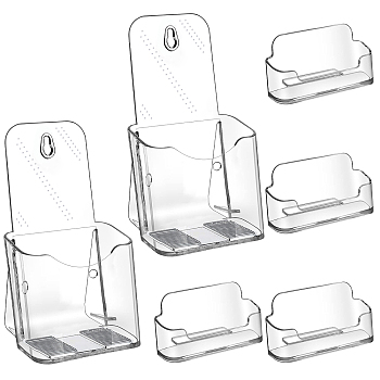2Pcs 1 Layer Transparent Acrylic Wall Mounted Brochure Stand Rack, Literature Holders for Magazine Paper Pamphlet Menu Display, with 4Pcs Acrylic Name Card Holder, Clear, 8.4x11x20cm, Inner Diameter: 10.7cm