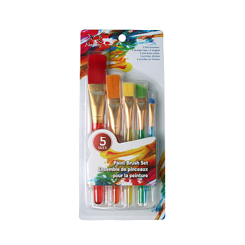 Plastic Children's Nylon Brush Head Tempera Paint Brush Set, with Aluminium Tube, for Artist Painting Brush Supplies, Mixed Color, 13.3~19.3cm, 5pcs/set