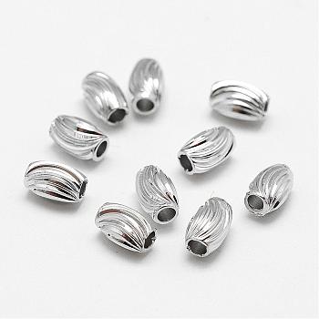 Brass Corrugated Beads, Oval, Cadmium Free & Nickel Free & Lead Free, Real Platinum Plated, 6x4mm, Hole: 2mm