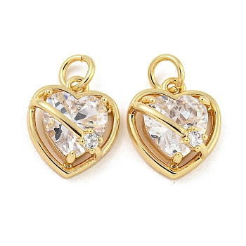 Brass Micro Pave Clear Cubic Zirconia Pendants, Heart Shaped, Real 18K Gold Plated, 13.5x11.5x7mm, Hole: 3mm