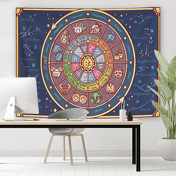 12 Constellation Altar Wiccan Witchcraft Polyester Decoration Backdrops, Photography Background Banner Decoration for Party Home Decoration, Smiling Face Pattern, 75x95mm