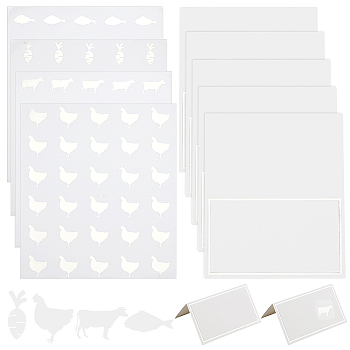 8 Sheets 4 Styles PVC Waterproof Self-Adhesive Sticker, Cartoon Decals for Gift Cards Decoration, with 60Pcs Paper Table Place Cards, Animals, Silver, Self-Adhesive Sticker: 165x140x0.2mm, Sticker: 25x25mm, 2 sheets/style