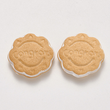 Resin Decoden Cabochons, Imitation Food Biscuits,  Flower Shaped Biscuits, Wheat, 22~23x6mm