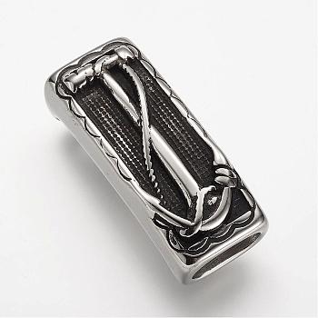 304 Stainless Steel Slide Charms, Rectangle, Antique Silver, 41x17x15mm, Hole: 7x12mm