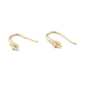 Rack Plating Brass Micro Pave Cubic Zirconia Earring Hooks, for Half Drilled Beads, Long-Lasting Plated, Cadmium Free & Lead Free, Real 14K Gold Plated, 16x3mm, Pin: 0.9mm, 20 Gauge, Pin: 0.8mm(For Half Drilled Beads)