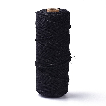 Cotton String Threads, for DIY Crafts, Gift Wrapping and Jewelry Making, Black, 3mm, about 109.36 Yards(100m)/Roll