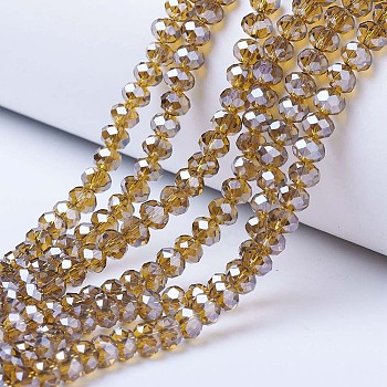 Electroplate Glass Beads Strands, Pearl Luster Plated, Faceted, Rondelle, Dark Goldenrod, 3x2mm, Hole: 0.8mm, about 150~155pcs/strand, 15~16 inch(38~40cm)