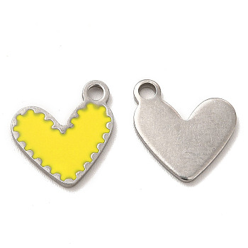 304 Stainless Steel Enamel Pendants, Heart Charm, Stainless Steel Color, 11.5x10x1mm, Hole: 1.6mm