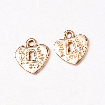 Lead Free & Nickel Free Alloy Pendants, Long-Lasting Plated, Heart Lock Charms, Light Gold, 12.5x12x2mm, Hole: 1.5mm