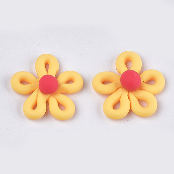 Handmade Polymer Clay Cabochons, Flower, Gold, 27~28x26~28x10~11mm