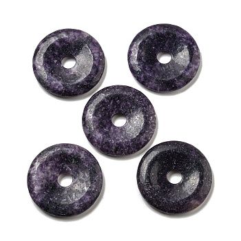 Natural Lepidolite Pendants, Donut/Pi Disc Charms, 50x6.5~7.5mm, Hole: 10mm
