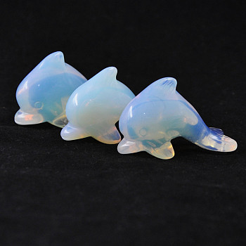Opalite Sculpture Display Decorations, for Home Office Desk, Dolphin, 38~41x17.5x26mm