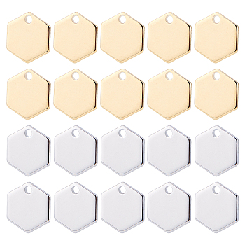 2 Colors Brass Charms, Long-Lasting Plated, Nickel Free, Hexagon, Platinum & Golden, 9x8x0.8mm, Hole: 1mm, 20pcs/color, 40pcs/box