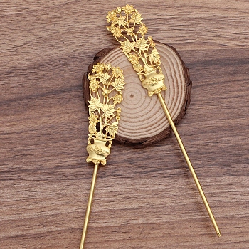 Iron Hair Stick Findings, with Alloy Vase, Golden, 168x25x5.5mm