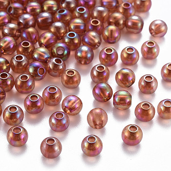Transparent Acrylic Beads, AB Color Plated, Round, Chocolate, 6x5mm, Hole: 1.8mm, about 4400pcs/500g