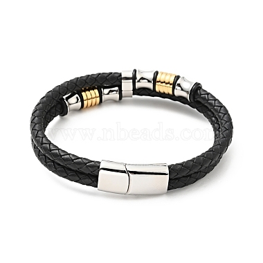 Cowhide Braided Double Layer Bracelet with 304 Stainless Steel Magnetic Clasps(BJEW-H552-03PG)-2