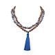 collar budista de madera y jaspe de mancha azul natural(NJEW-JN04306)-3