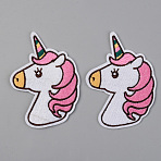 Computerized Embroidery Cloth Iron on/Sew on Patches, Appliques, Costume Accessories,  Unicorn, Hot Pink, 86x63x1.5mm(X-DIY-S040-079)