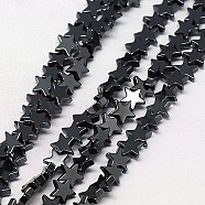 Electroplate Non-magnetic Synthetic Hematite Beads Strands, Star, Grade A, Black Plated, 6x6x2mm, Hole: 1mm, about 75pcs/strand, 16 inch(G-J173-6x6mm-05)