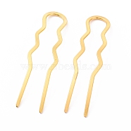 Rack Plating Brass Hair Forks, Twist U Shape Updo Hair Pins Clips, Hair Styling Accessories, Golden, 71x20x1mm(OHAR-C004-01G)