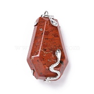 Natural Red Jasper Pendants, with Stainless Steel Color Plated 304 Stainless Steel Snake Findings, Hexagon, 37x20x12.5mm, Hole: 3.5mm(STAS-E050-01P-04)