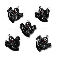 Halloween Opaque Resin Pendants, with Platinum Tone Iron Loops, Ghost, Black, 33.5x30x4.5mm, Hole: 2mm(RESI-D055-108P)