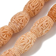 Synthetic Shell Dyed Carved Beads Strands, Barrel, Light Salmon, 15~15.5x10.5~15.5mm, Hole: 1.2mm, about 24pcs/strand, 15.35''(39cm)(SHEL-I001-03B-02)