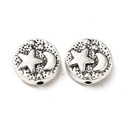 Tibetan Style Alloy Beads, Cadmium Free & Lead Free, Flat Round with Star & Moon, Antique Silver, 9.5x3.5mm, Hole: 1.4mm, about 833Pcs/1000G(PALLOY-M217-18AS)