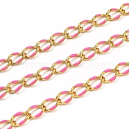 Brass Curb Chains, with Enamel, Spool, Long-Lasting Plated, Soldered, Golden, Deep Pink, Link: 10.3x7x1.25mm(CHC-L039-46I-G)